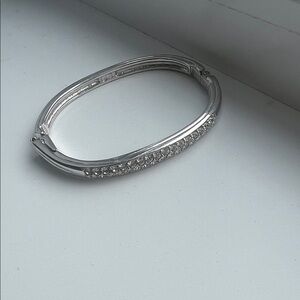 Swarovski Silver Crystal Pavé Hinged Bangle Bracelet